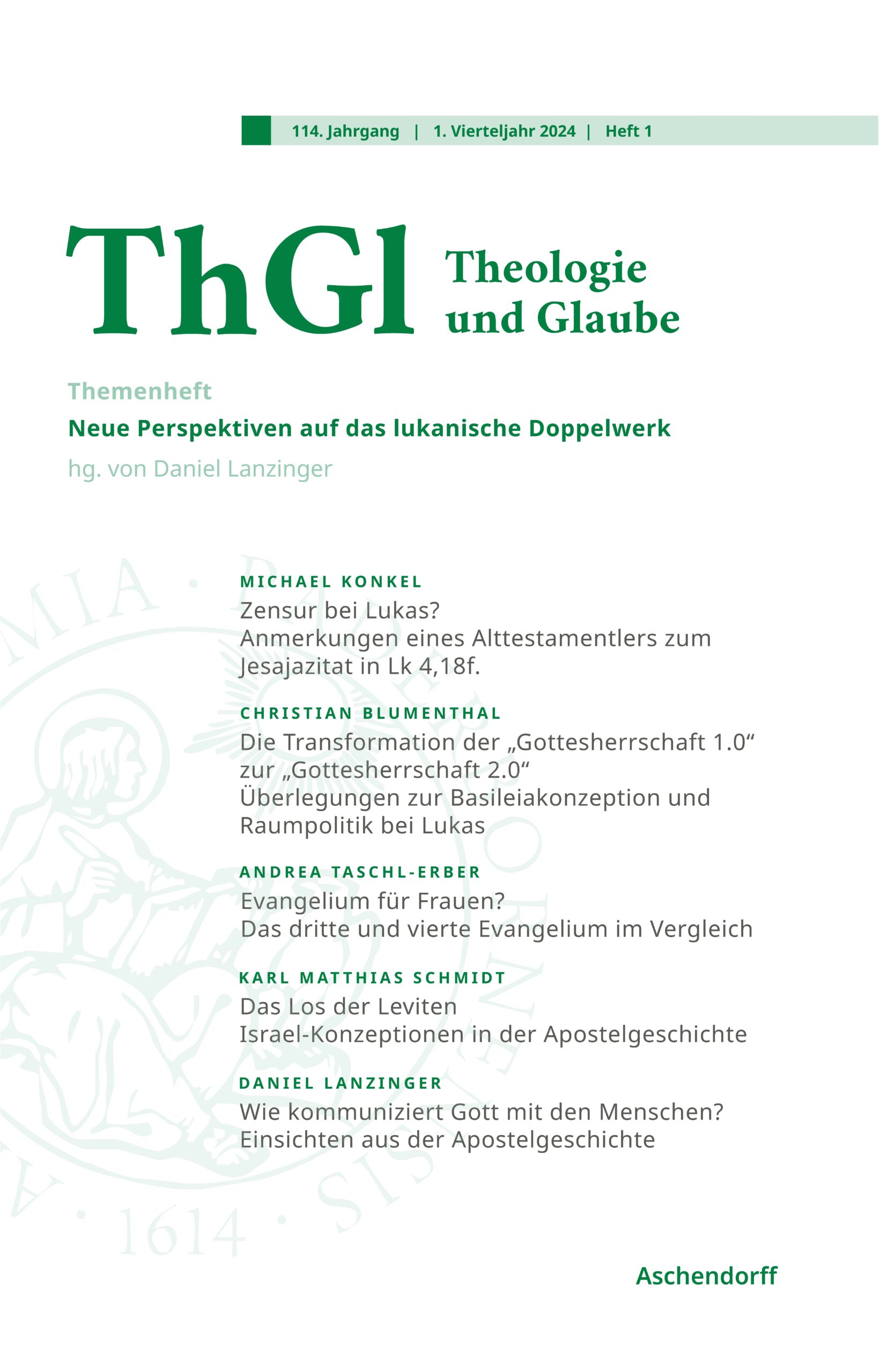 Das Titelbild der Ausgabe 1/2024 von Theologie und Glaube
