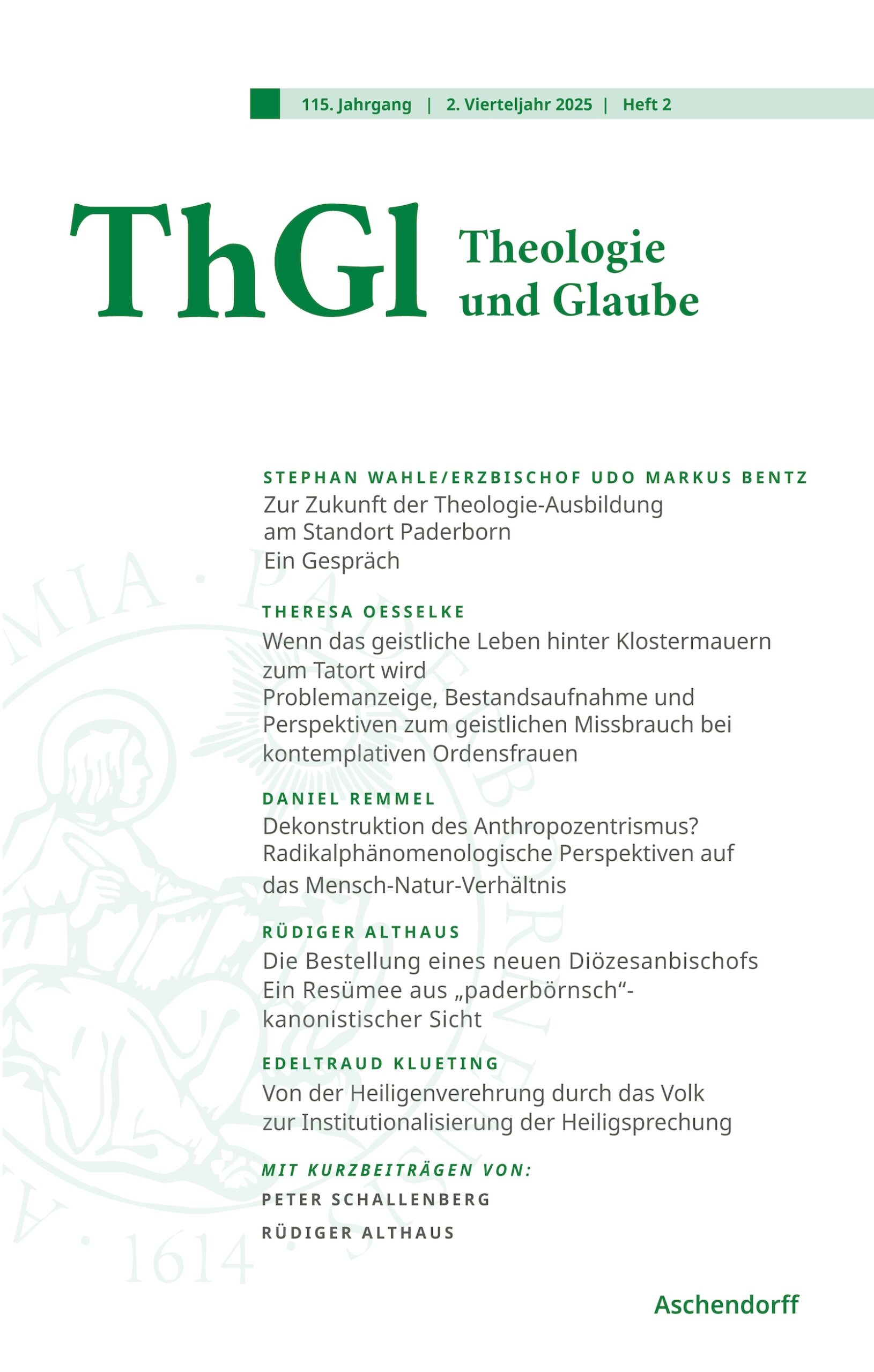 Cover der Ausgabe 2/2025 der Zeitschrift "Theologie und Glaube"